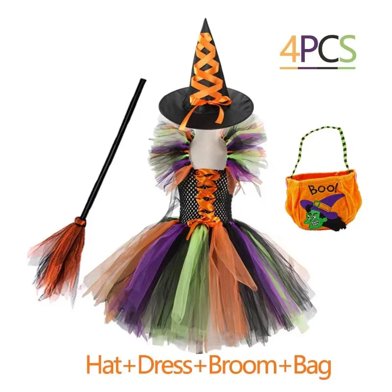 TZRCYGF Girls Halloween Witch Costume Tutu Dress with Pointed Hat
