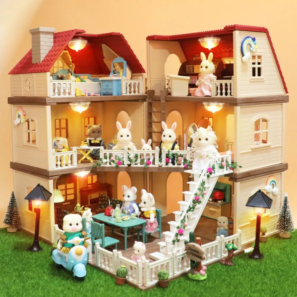 1/12 Dollhouse Furniture Family House Villa Simulate Forest Rabbit Animal Family Miniature Scene Toy Display Furniture Toy Gift