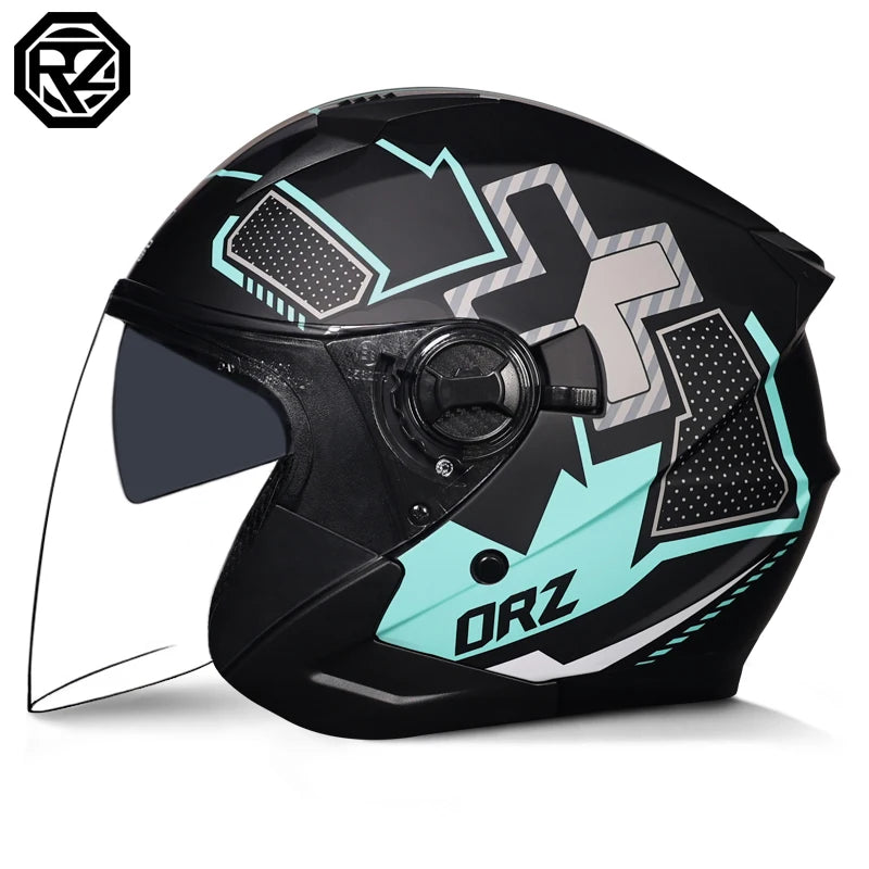 ORZ Motorcycle Open Face Helmet With Dual Lens Visor