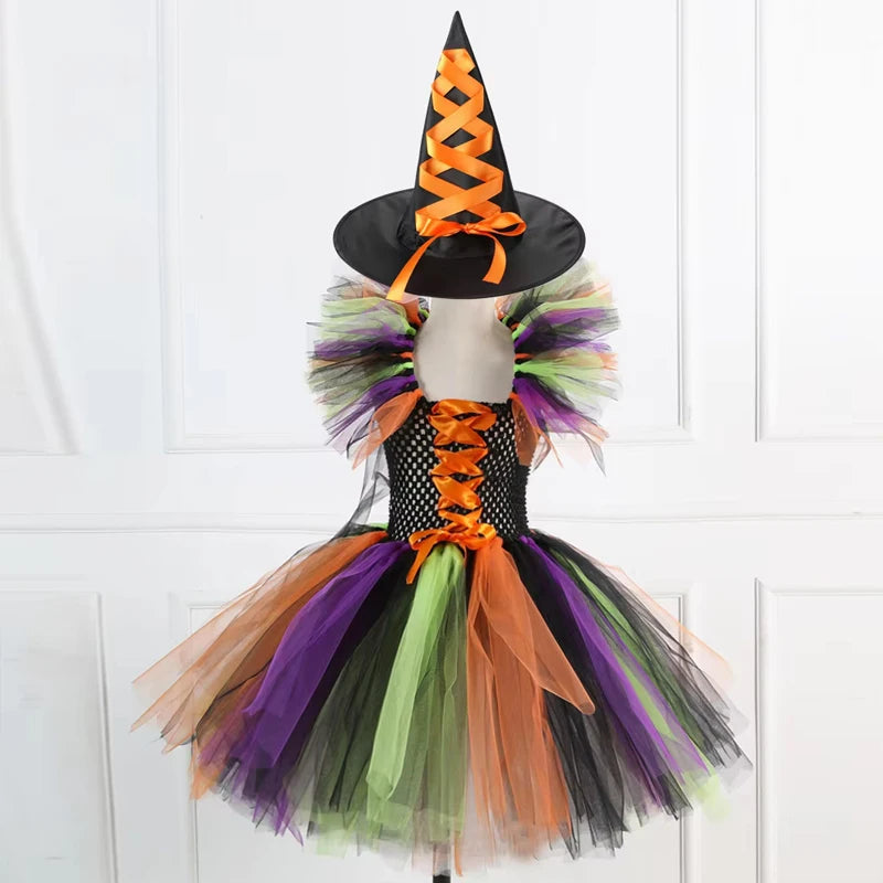 TZRCYGF Girls Halloween Witch Costume Tutu Dress with Pointed Hat