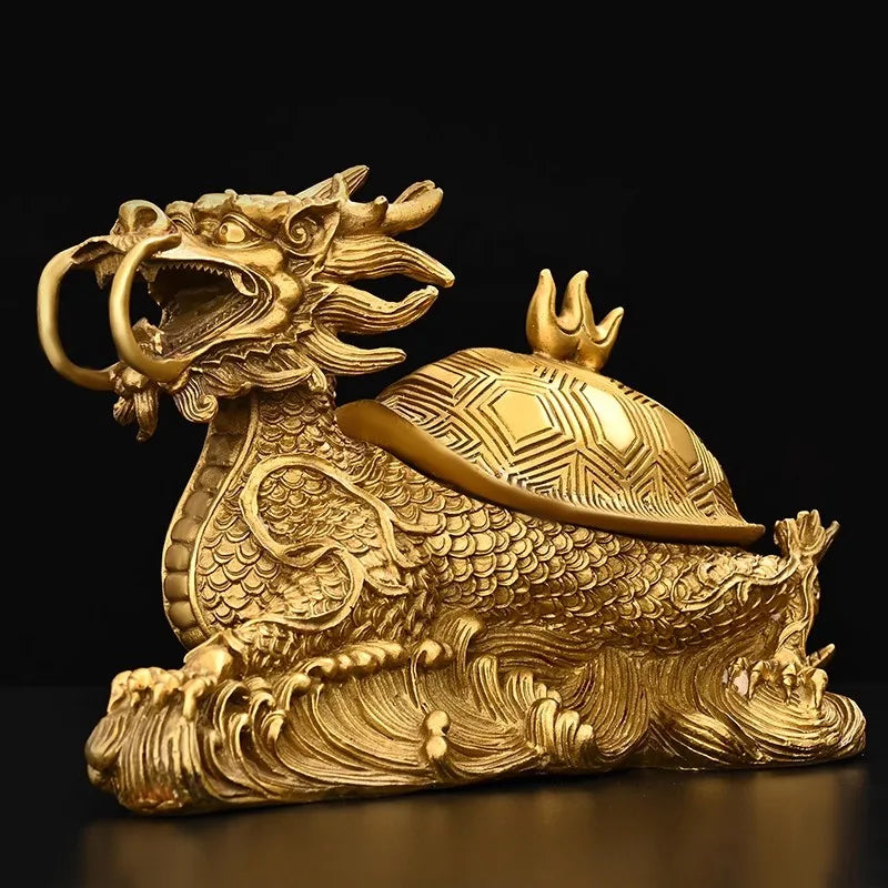 Feng Shui Copper Wealth Dragon Turtle Statue for Home Decor