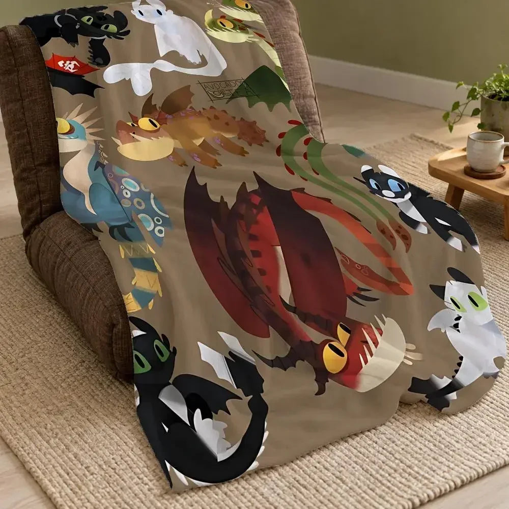 How to Train Your Dragon Black White Dragon Love Heart Double Sided Flannel Throw Blanket Soft Warm Washable Home Decor