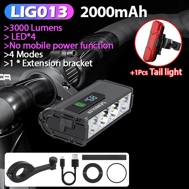 NEWBOLER Rechargeable Waterproof Bicycle Headlight for Road and MTB Cycling