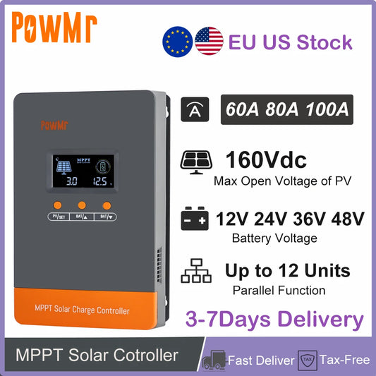 PowMr MPPT Solar Charge Controller 60A 80A 100A For 12V 24V 36V 48V