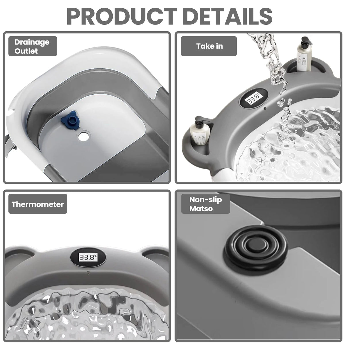 Portable Travel Baby Bathtub Collapsible With Thermometer And Floating Cushion
