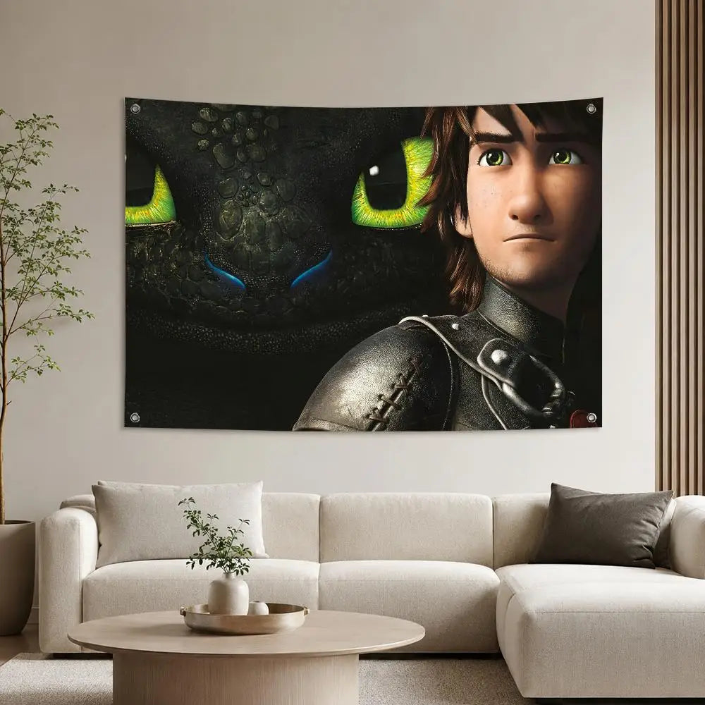 H-How to Train Your Dragon Flags Aesthetic Wall Tapestry Printed Wall Hanging Living Room Party Outdoor Decor