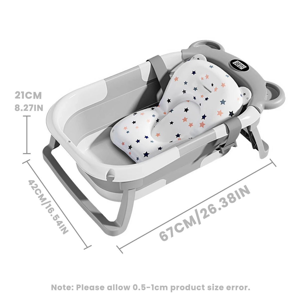 Portable Travel Baby Bathtub Collapsible With Thermometer And Floating Cushion