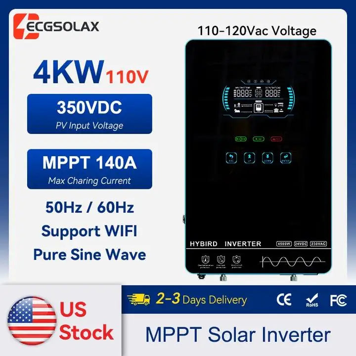 ECGSOLAX 4KW Hybrid Solar Inverter 24V 110V 120V MPPT