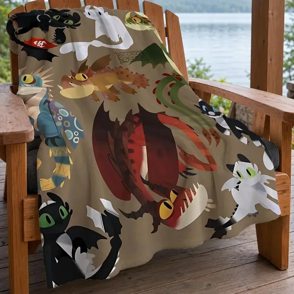 How to Train Your Dragon Black White Dragon Love Heart Double Sided Flannel Throw Blanket Soft Warm Washable Home Decor