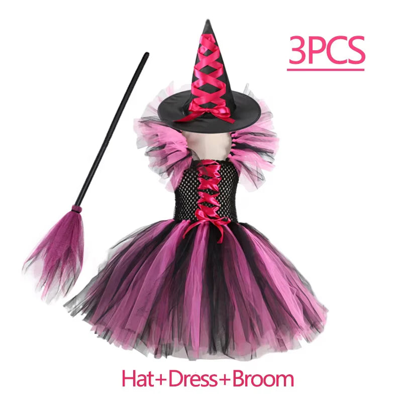 TZRCYGF Girls Halloween Witch Costume Tutu Dress with Pointed Hat