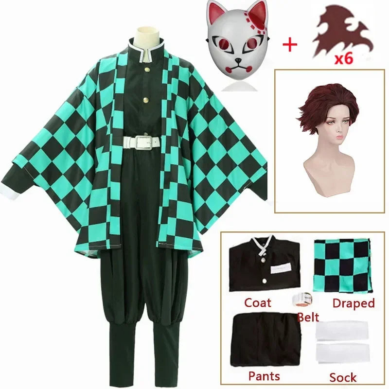 Kamado Tanjirou Cosplay Costume Halloween Anime Cosplay Cartoon Kimetsu No Yaiba Costume For Kids For Adult Gifts
