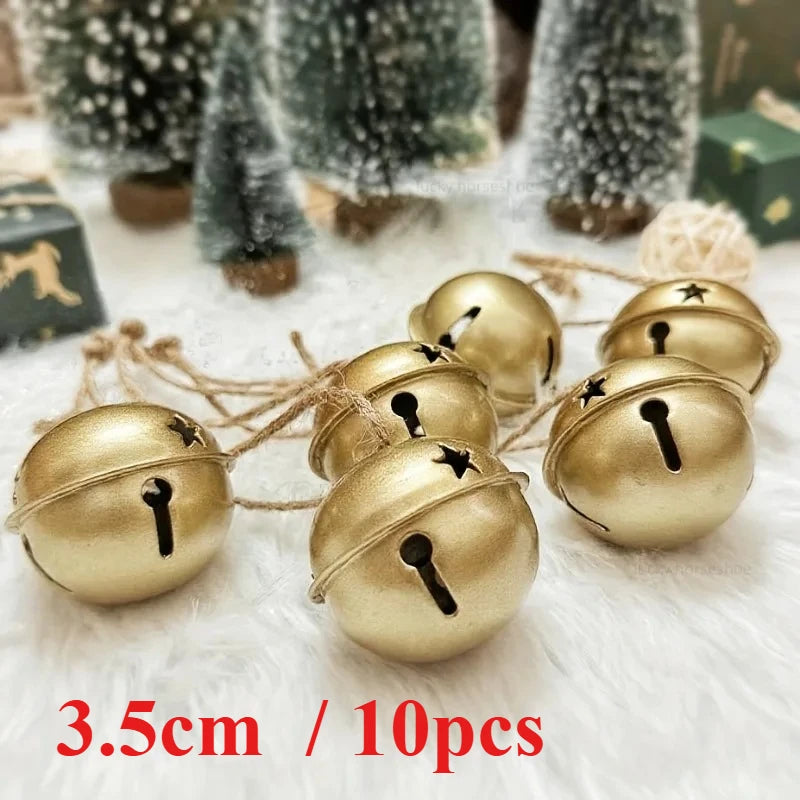 10pcs Golden Decorative Bells - Elegant Metal Christmas Tree Ornaments with Star, Perfect for Holiday Decor, Doorbells Pet Bells