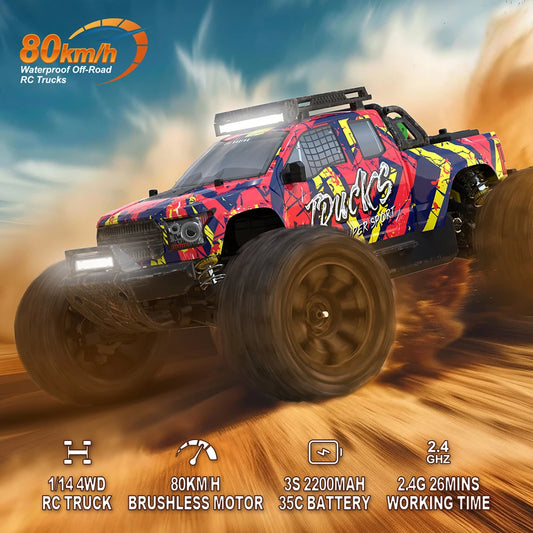 JIUSI PT14R V3 1/14 RC Racing Car 3S Battery 4WD 80km/h Brushless Motor 2.4G Remote Control 35C High Speed Off-road RC Truck