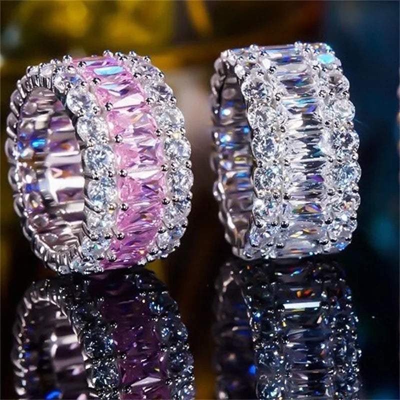 Pink White Zircon Wedding Engagement Bands for Women