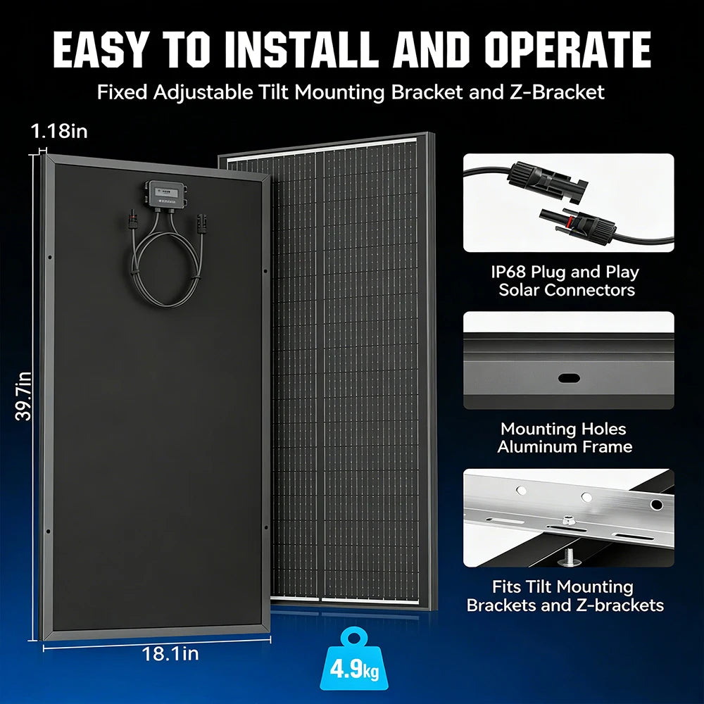 Rvpozwer 100W 12V Monocrystalline Solar Panel N Type 23 Percent Efficiency