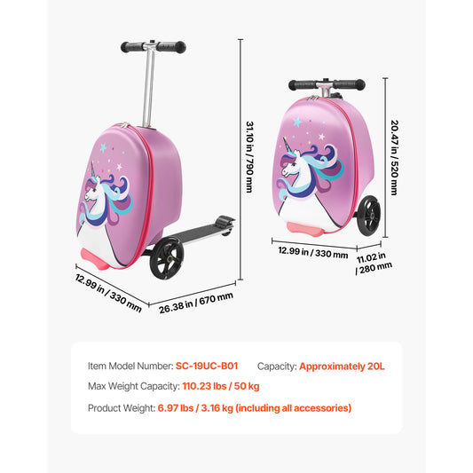 SucceBuy Kids Ride On Luggage Scooter Suitcase With Adjustable Handle