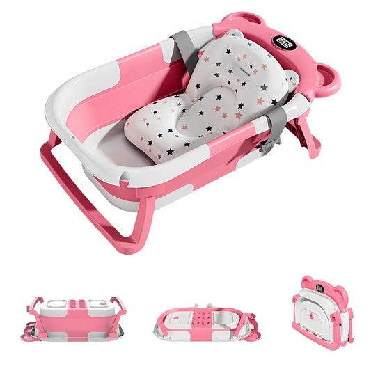 Portable Travel Baby Bathtub Collapsible With Thermometer And Floating Cushion