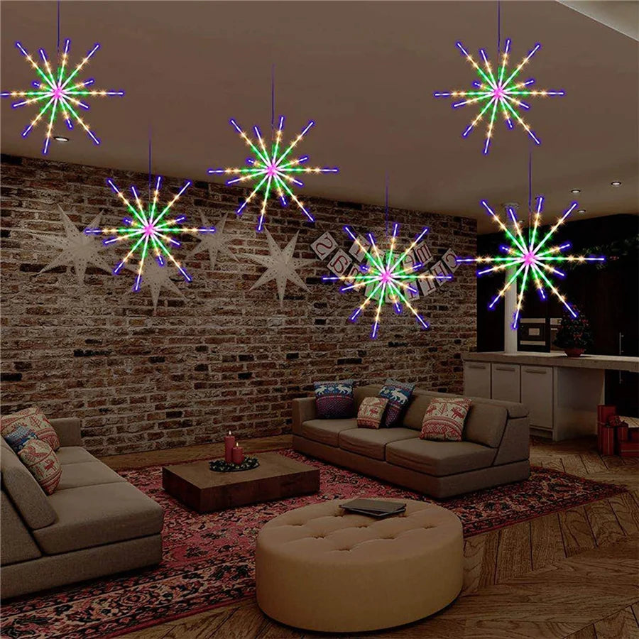 Christmas Garland LED Fairy String Lights Remote 8 Modes Hanging Exploding Star Firework Lights for Garden Party Wedding Decor