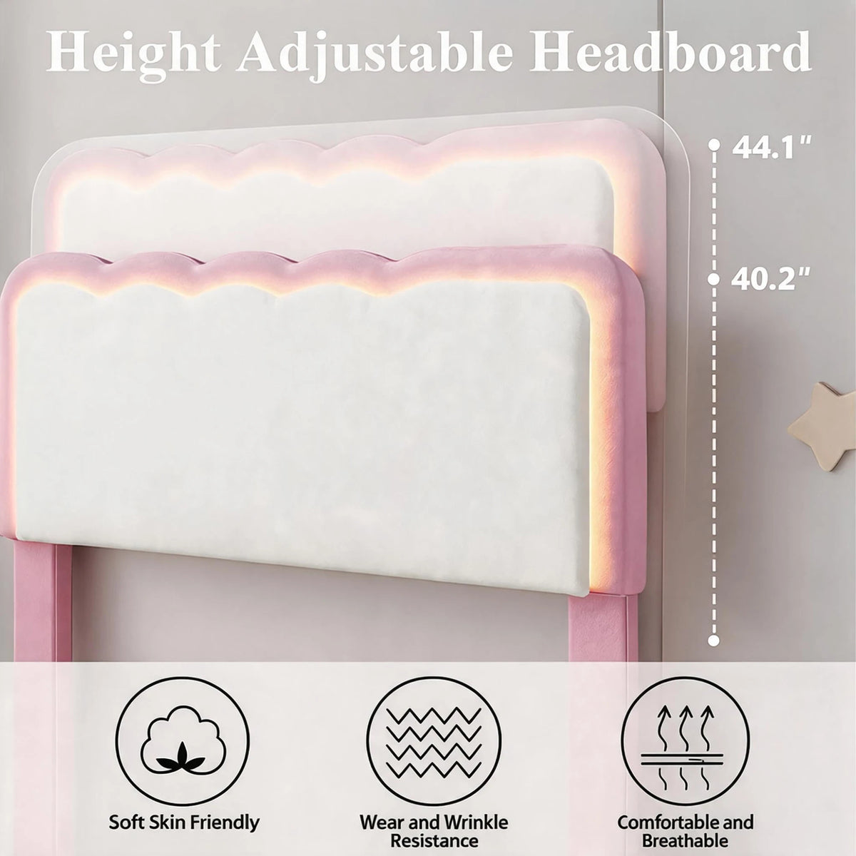 Twin Upholstered LED Bed Frame With 2 Storage Drawers, Adjustable Velvet Headboard, Platform Bed For Kids, No Box Spring Needed