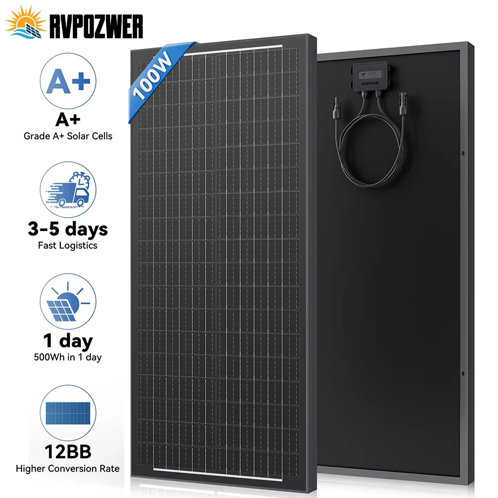 Rvpozwer 100W 12V Monocrystalline Solar Panel N Type 23 Percent Efficiency