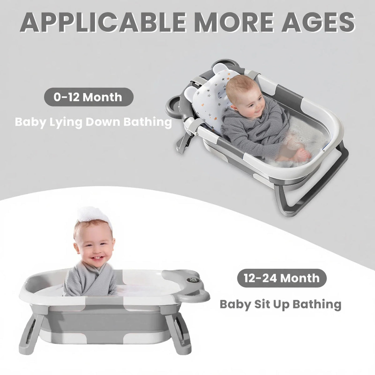 Portable Travel Baby Bathtub Collapsible With Thermometer And Floating Cushion