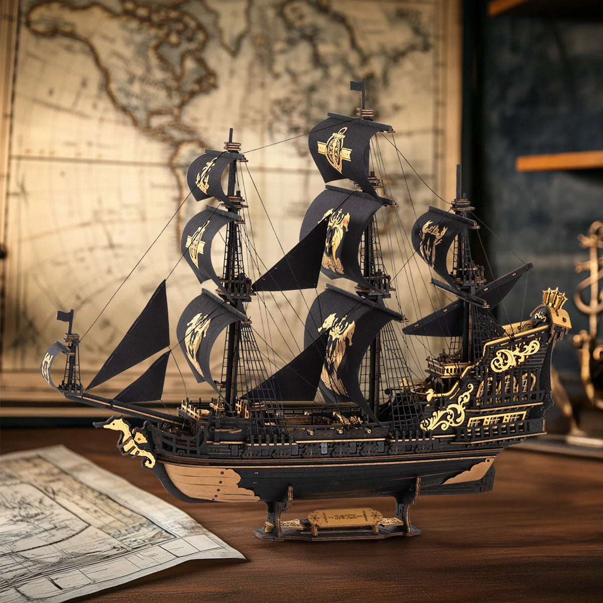 ROKR Seahorse Barque Wooden 3D Puzzle Sailboat Model Building Kit