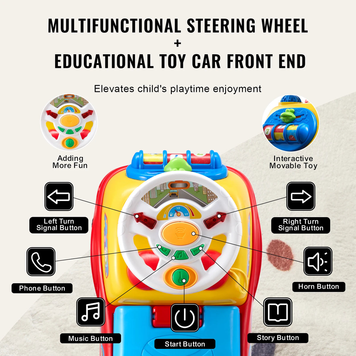 Toddler Ride On Push Car With Music Steering Wheel