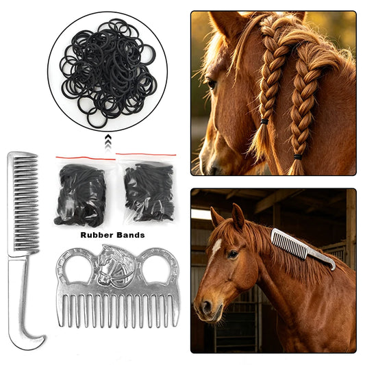 Horse Mane Grooming And Braiding Kit With Reusable Hair Ties