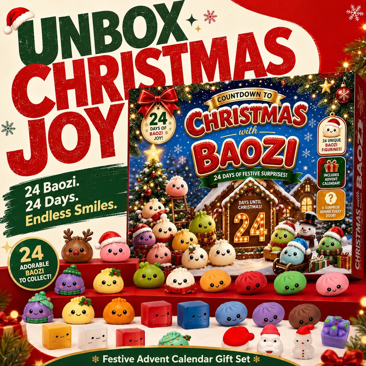 Christmas Dumpling Squishy Advent Calendar Sensory Fidget Surprise Gifts