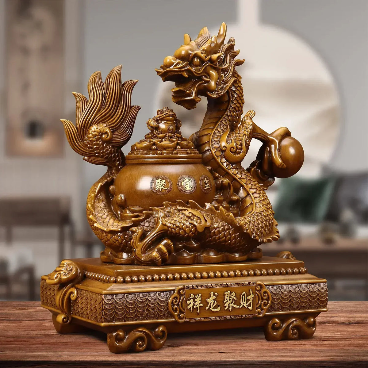 Dragon Treasure Bowl Resin Ornament for Home or Office Decor