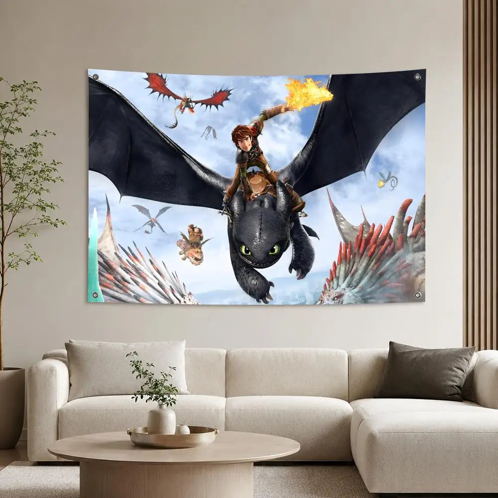 H-How to Train Your Dragon Flags Aesthetic Wall Tapestry Printed Wall Hanging Living Room Party Outdoor Decor