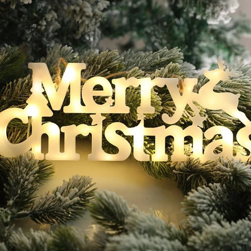 3D Merry Christmas Letter Light LED Garland Night Light Decoration for Home Holiday Party Festive Decor