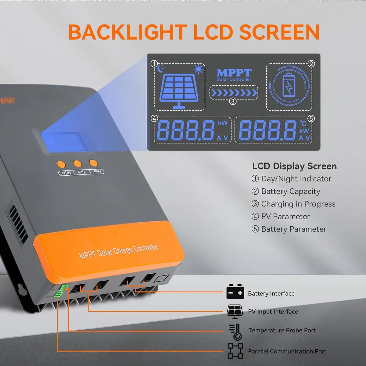 PowMr MPPT Solar Charge Controller 60A 80A 100A For 12V 24V 36V 48V