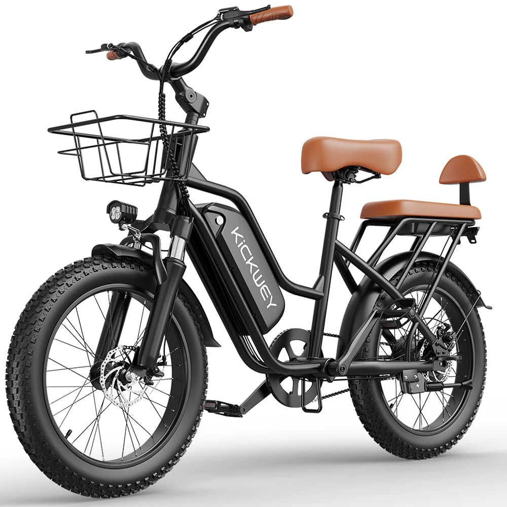 KICKWEY LD20 Electric Bicycle 1500W 48V 20AH 250W Electric Road Bike Double Seat for Women And Kids 20x3.0 Fat Tire Snow E-Bike for Adults