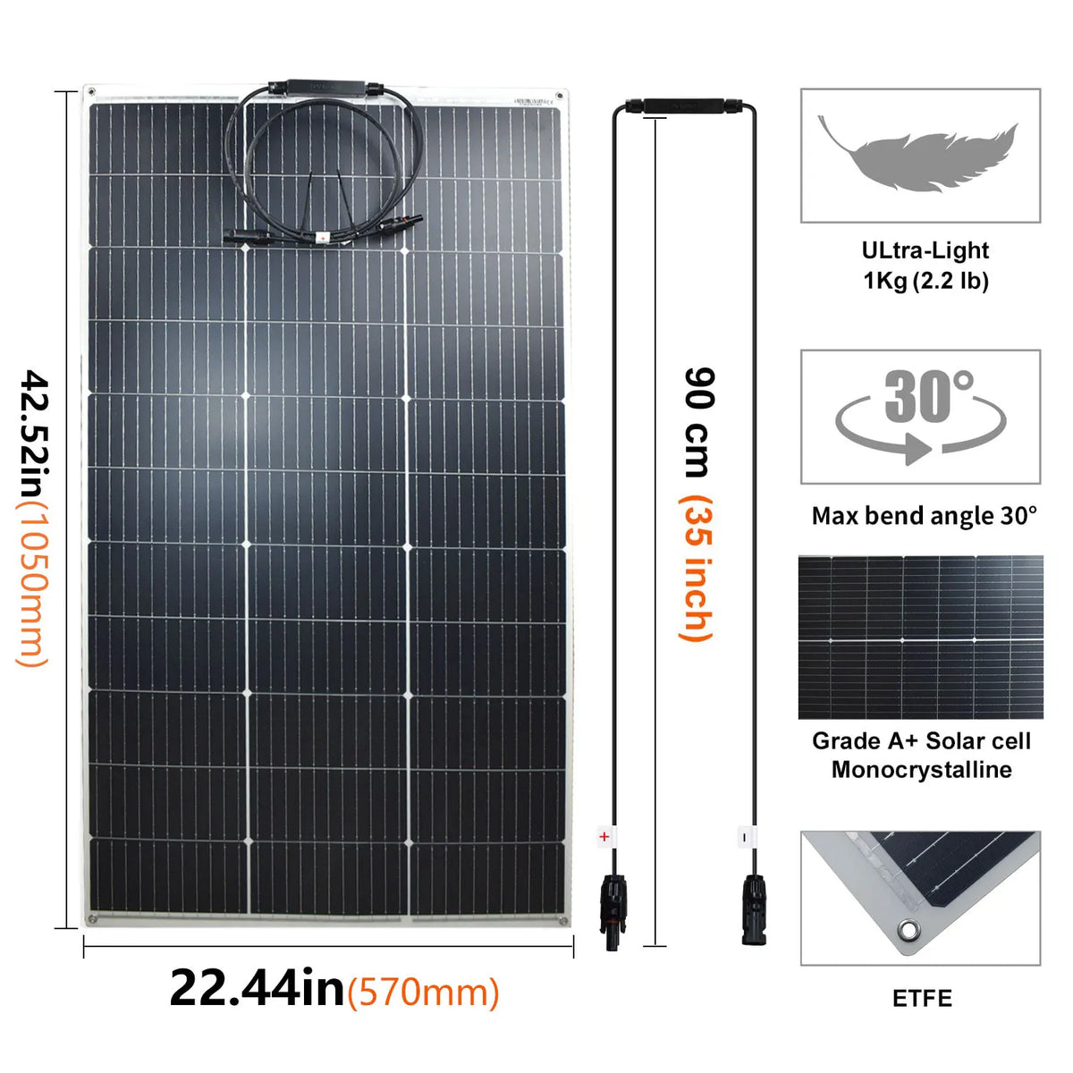 JINGYANGPV 125W Flexible Monocrystalline Solar Panel 12V/24V