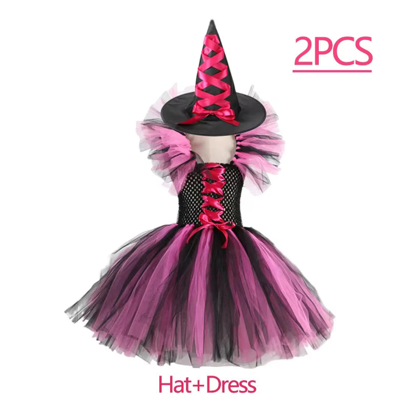 TZRCYGF Girls Halloween Witch Costume Tutu Dress with Pointed Hat