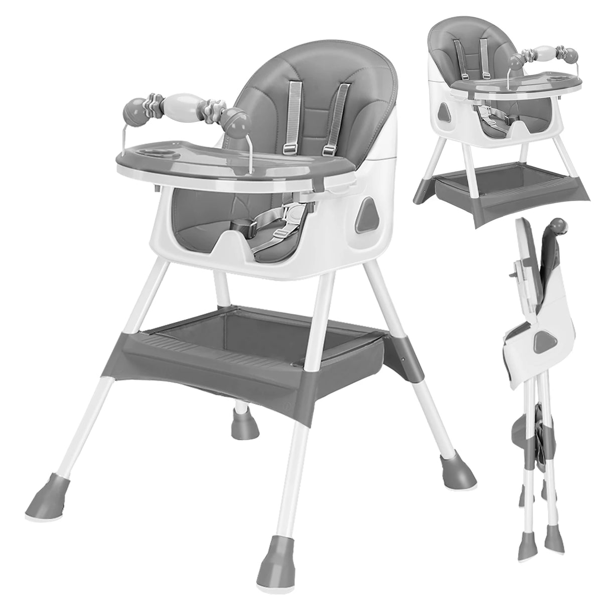 PIORLADO Foldable Baby High Chair With Toy Rack And Tray