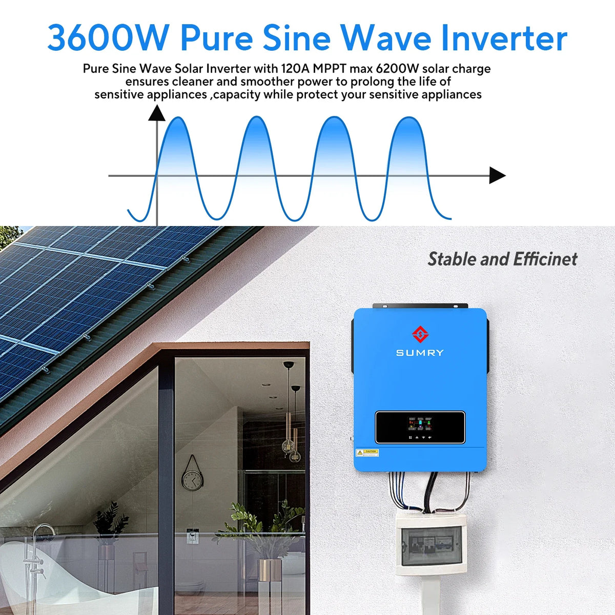 SUMRY Pure Sine Wave Solar Inverter Off Grid MPPT 110A Charger 120V