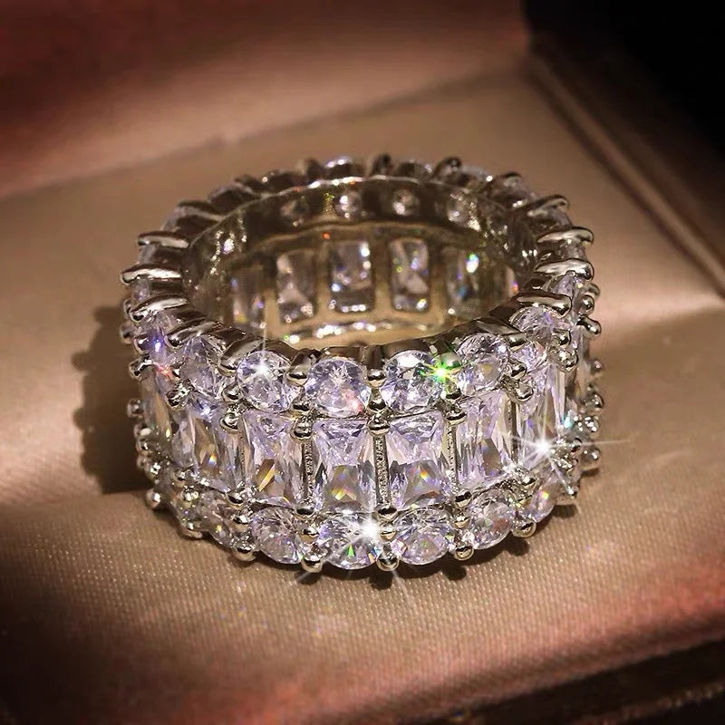 Pink White Zircon Wedding Engagement Bands for Women