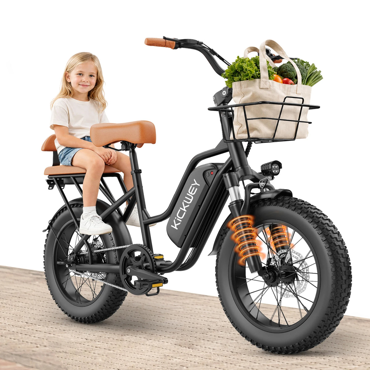KICKWEY LD20 Electric Bicycle 1500W 48V 20AH 250W Electric Road Bike Double Seat for Women And Kids 20x3.0 Fat Tire Snow E-Bike for Adults