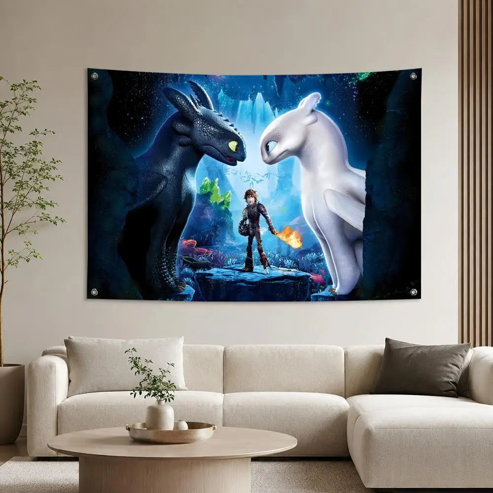 H-How to Train Your Dragon Flags Aesthetic Wall Tapestry Printed Wall Hanging Living Room Party Outdoor Decor