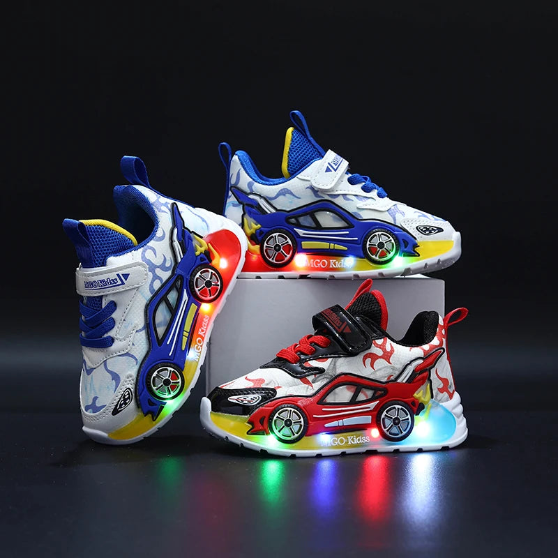 MGO Kidss Kids Light Up Car Themed Running Sneakers