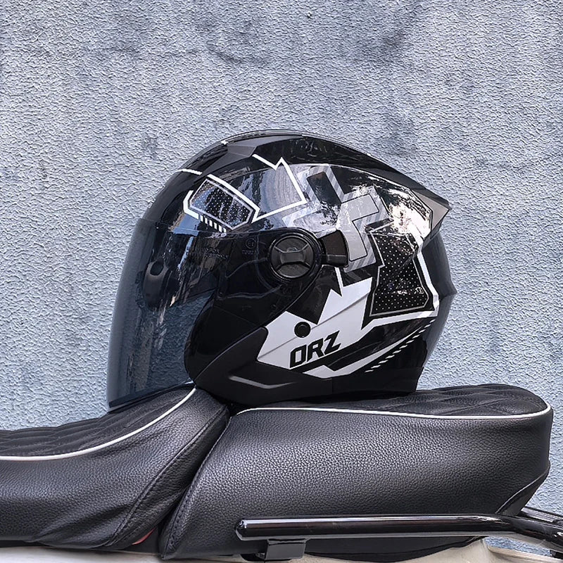 ORZ Motorcycle Open Face Helmet With Dual Lens Visor