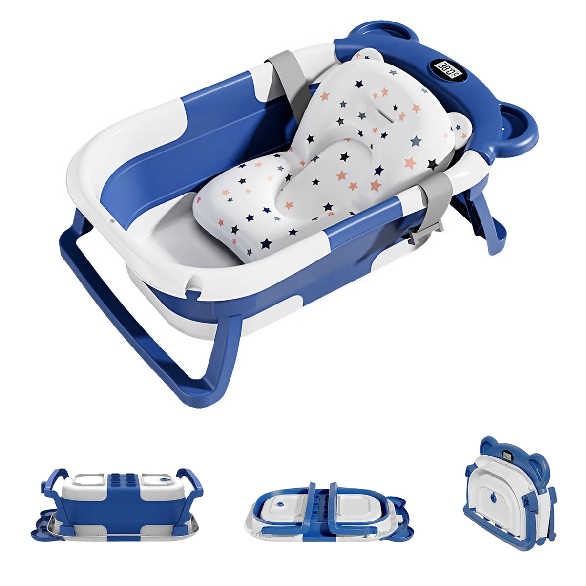 Portable Travel Baby Bathtub Collapsible With Thermometer And Floating Cushion