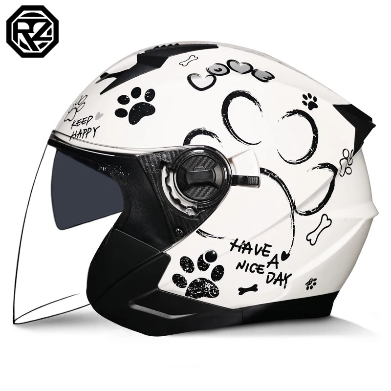 ORZ Motorcycle Open Face Helmet With Dual Lens Visor