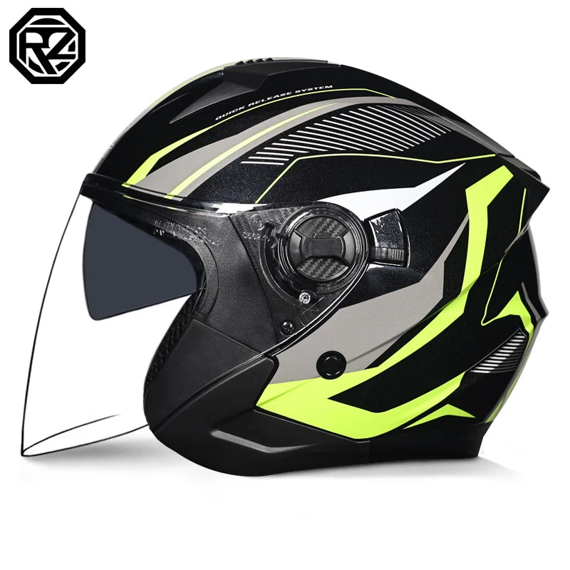 ORZ Motorcycle Open Face Helmet With Dual Lens Visor
