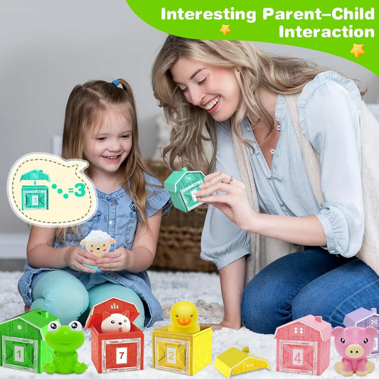 Farm Animal Matching House Montessori Toys For Toddler Rainbow Finger Puppet Number Cognition Color Sorting Pairing Games