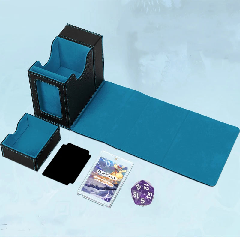 Sports Game PU Leather Card Box Display Window, Dice Side Box, All-in-One Desktop Game Card Box for Storage and Collection