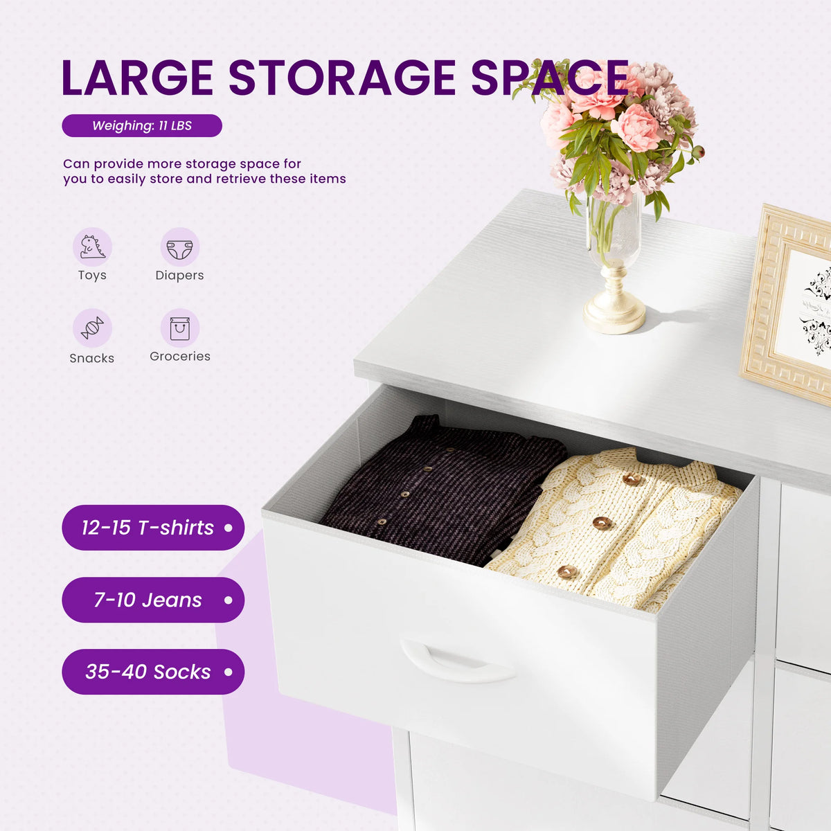 JHK Dresser Wardrobe With 8 Fabric Drawers Steel Frame