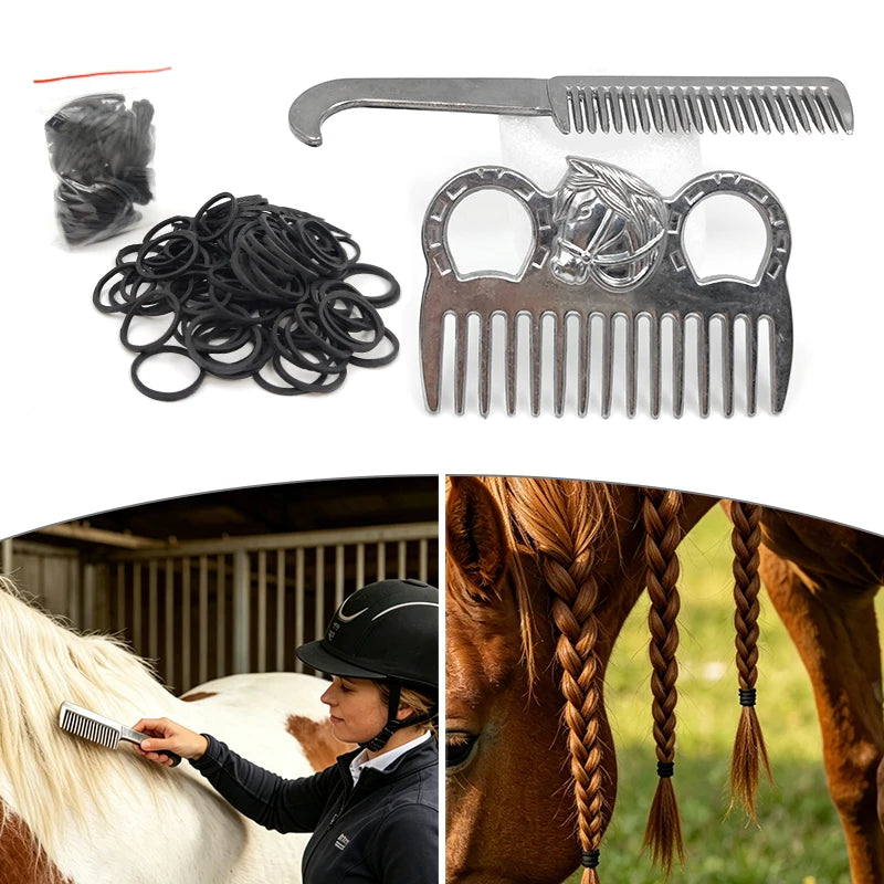 Horse Mane Grooming And Braiding Kit With Reusable Hair Ties